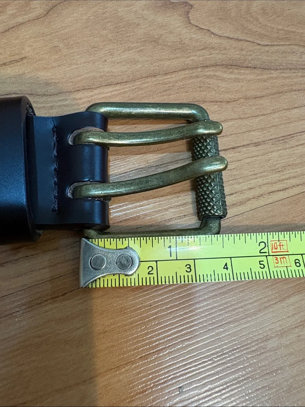 Men's Classic Dark Brown Leather Belt with Antique Brass Buckle
